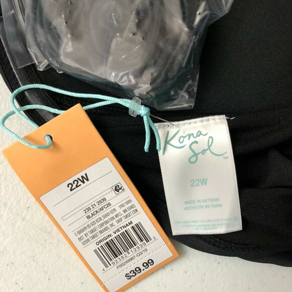 Kona Sol One Piece Swimsuit Crossover Spaghetti Strap Basic Black Size 22W - Picture 3 of 4